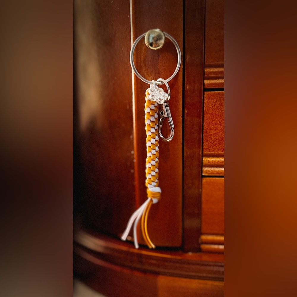 Braided Floral Keychain with Silver Clip